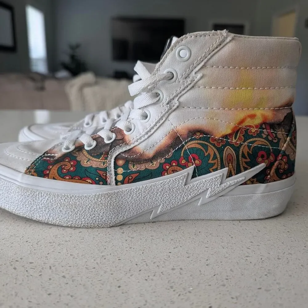 Vans Sk8-Hi Bolt Big Reveal High Top Sneakers White Paisley Men's 7.5